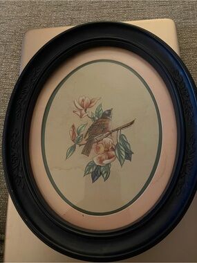 Framed Bird & Floral Art Print in Black Frame